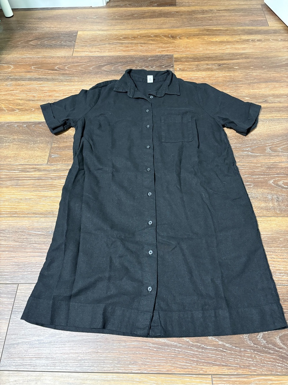Old Navy Black Button-Front Short Sleeve Shirt Dress Linen Blend
